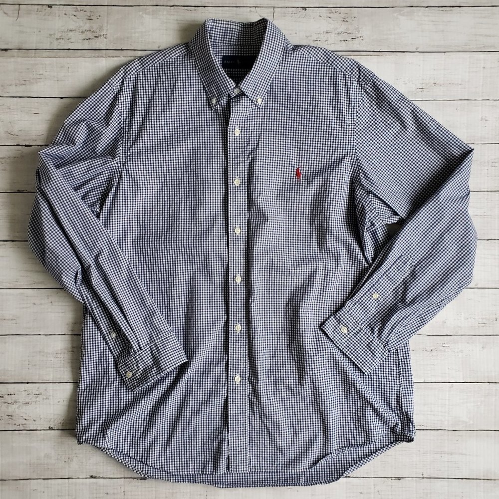 RALPH LAUREN Blue Gingham Long-Sleeve Button-Down Shirt XL LIKE NEW